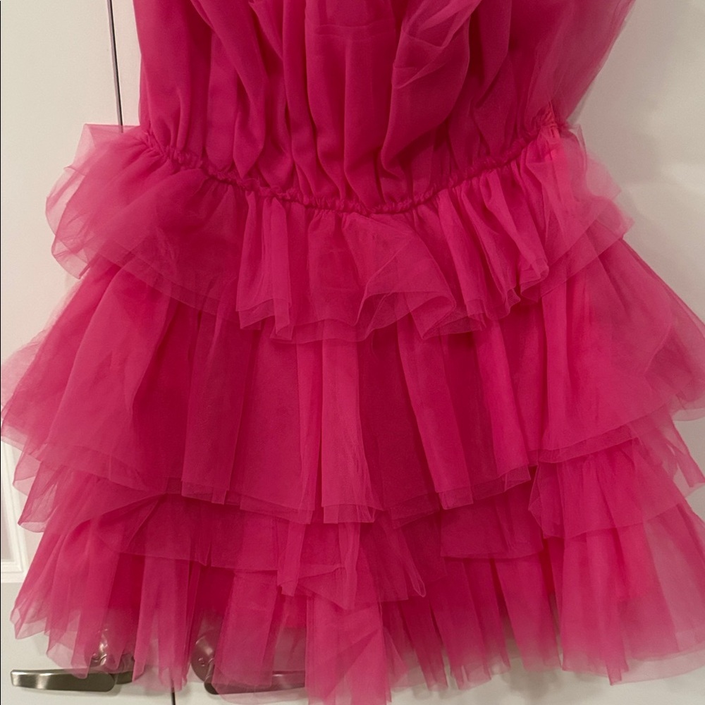 Strapless Fuchsia Layered Tulle Party Dress - Picture 4 of 5